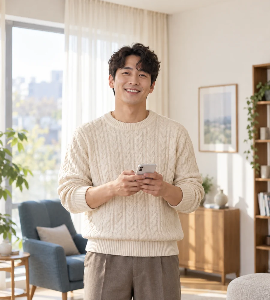 창원 개인돈 대출 상담을 휴대전화로 안내받는 고객