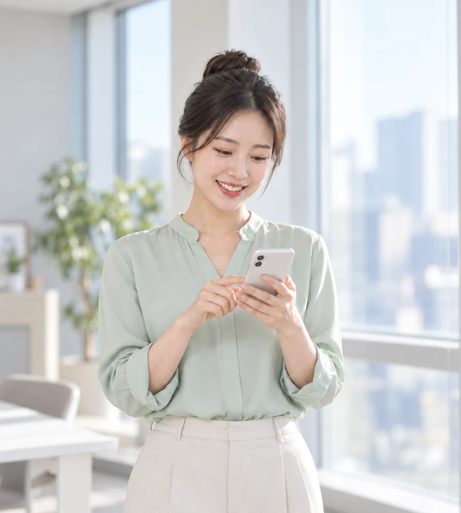 창원 개인돈 대출 상담을 휴대전화로 안내받는 고객