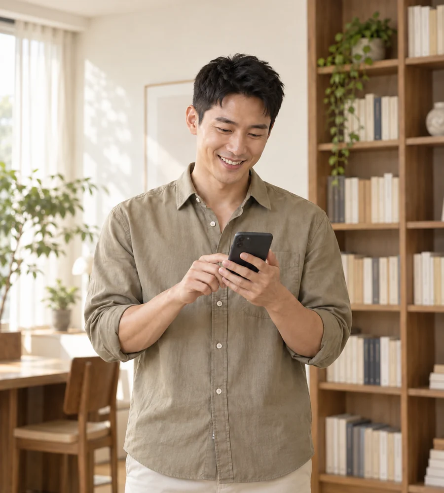 창원 개인돈 대출 상담을 휴대전화로 안내받는 고객