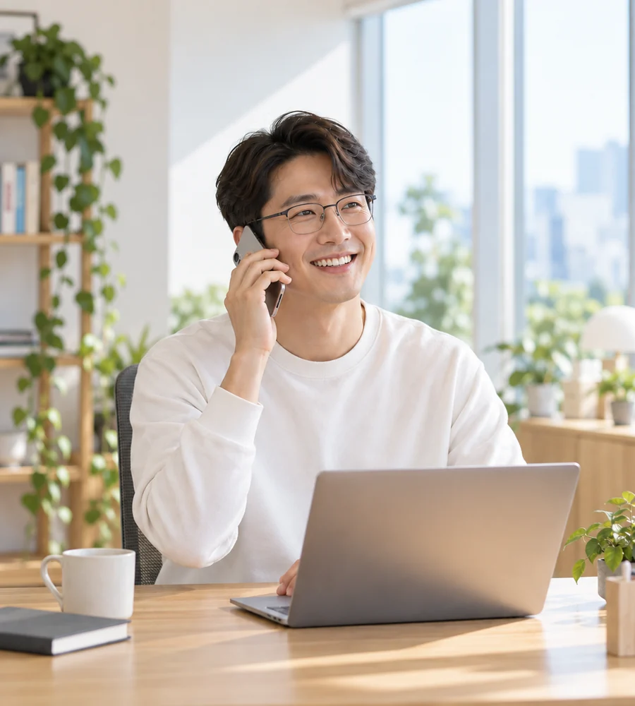 창원 개인돈 대출 상담을 휴대전화로 안내받는 고객
