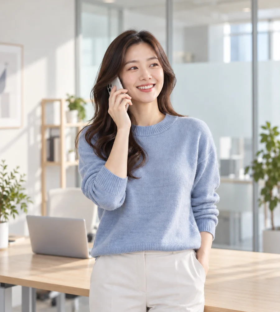 창원 개인돈 대출 상담을 휴대전화로 안내받는 고객